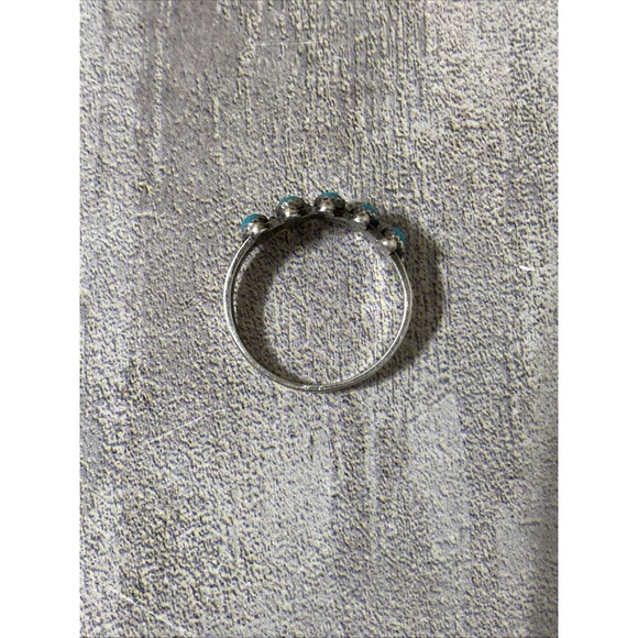 Native American Zuni Turquoise Petit Point Ring Sz 8 Snake Eyes Arrow - Picture 8 of 10